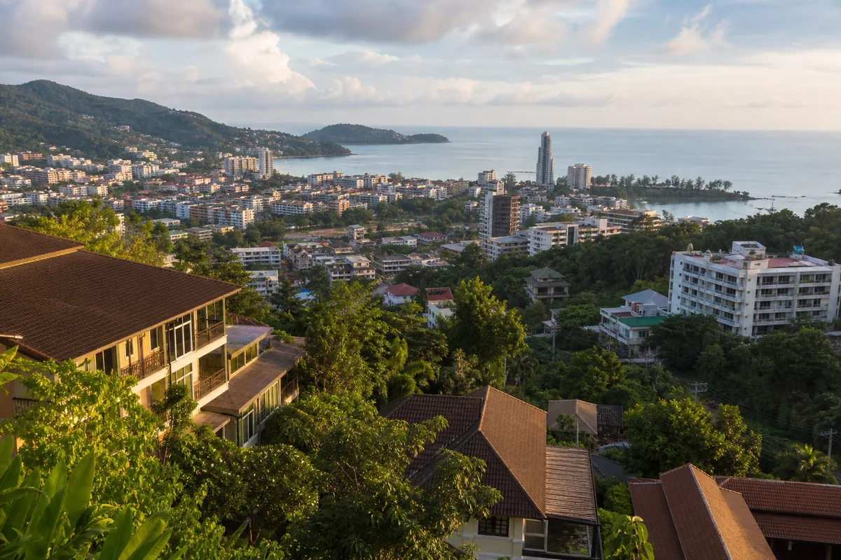 Kathu and Patong residences across a tropical hillside above the bay